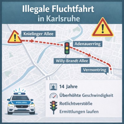 Karlsruhe: Illegale Fluchtfahrt eines 14-Jährigen durch Karlsruher Innenstadt