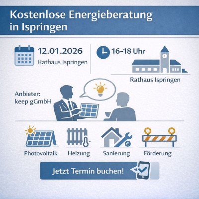 Kostenlose Energieberatung am 12. Januar 2026 in Ispringen