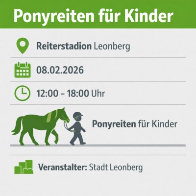 Ponyreiten für Kinder am 8. Februar im Reiterstadion Leonberg