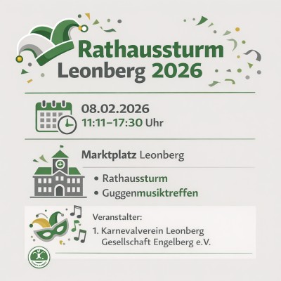 Rathaussturm und Guggenmusiktreffen am 8. Februar in Leonberg