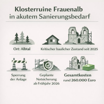 Landkreis Karlsruhe unterstützt Erhalt der Klosterruine Frauenalb