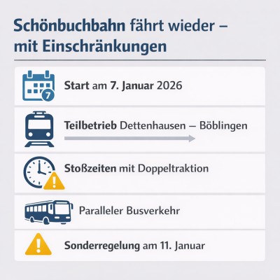 Schönbuchbahn nimmt Betrieb ab 7. Januar teilweise wieder auf