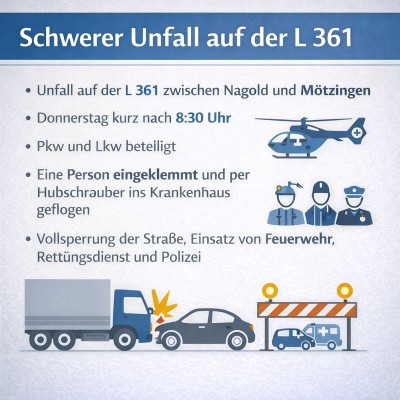 Schwerer Unfall auf L 361 bei Nagold: Fahrer eingeklemmt