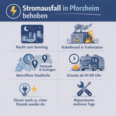 Stromausfall nach Kabelbrand in Pforzheim rasch behoben