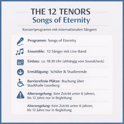 The 12 Tenors mit Programm „Songs of Eternity“ auf Tour