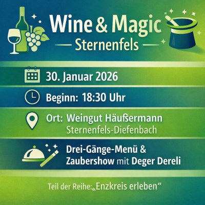 „Wine & Magic“ verbindet Kulinarik und Zauberkunst in Sternenfels-Diefenbach