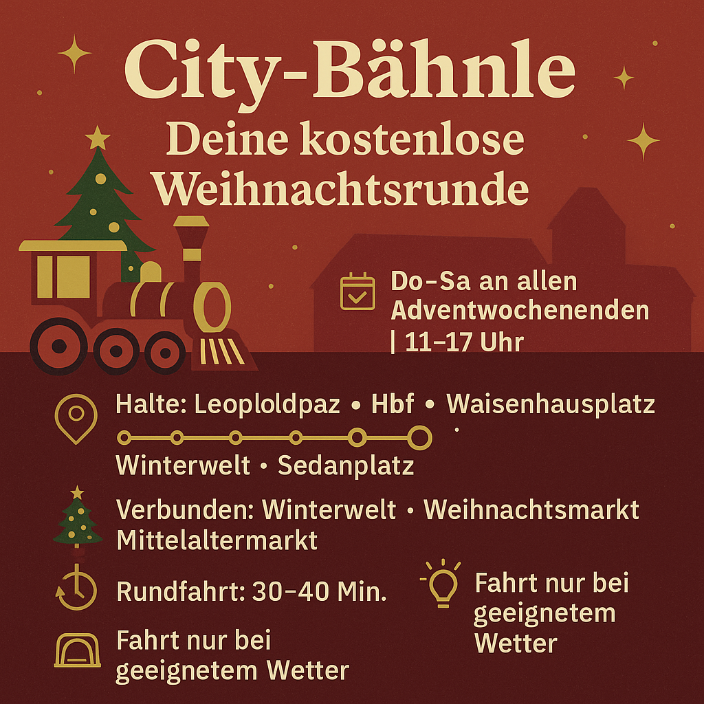 City-Bähnle verbindet Pforzheims Weihnachtswelten kostenlos