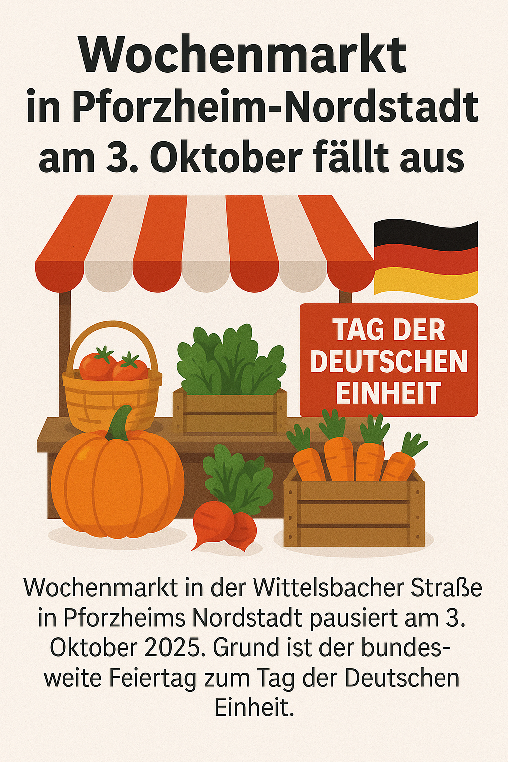 Wochenmarkt in Pforzheim-Nordstadt am 3. Oktober fällt aus